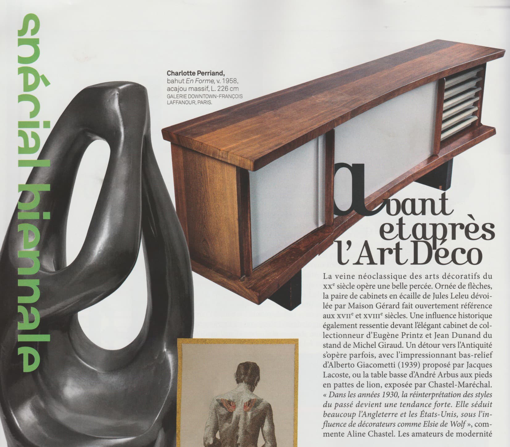 Connaissance des Arts, septembre 2016 – “Avant et après l’Art Déco” Spécial Biennale