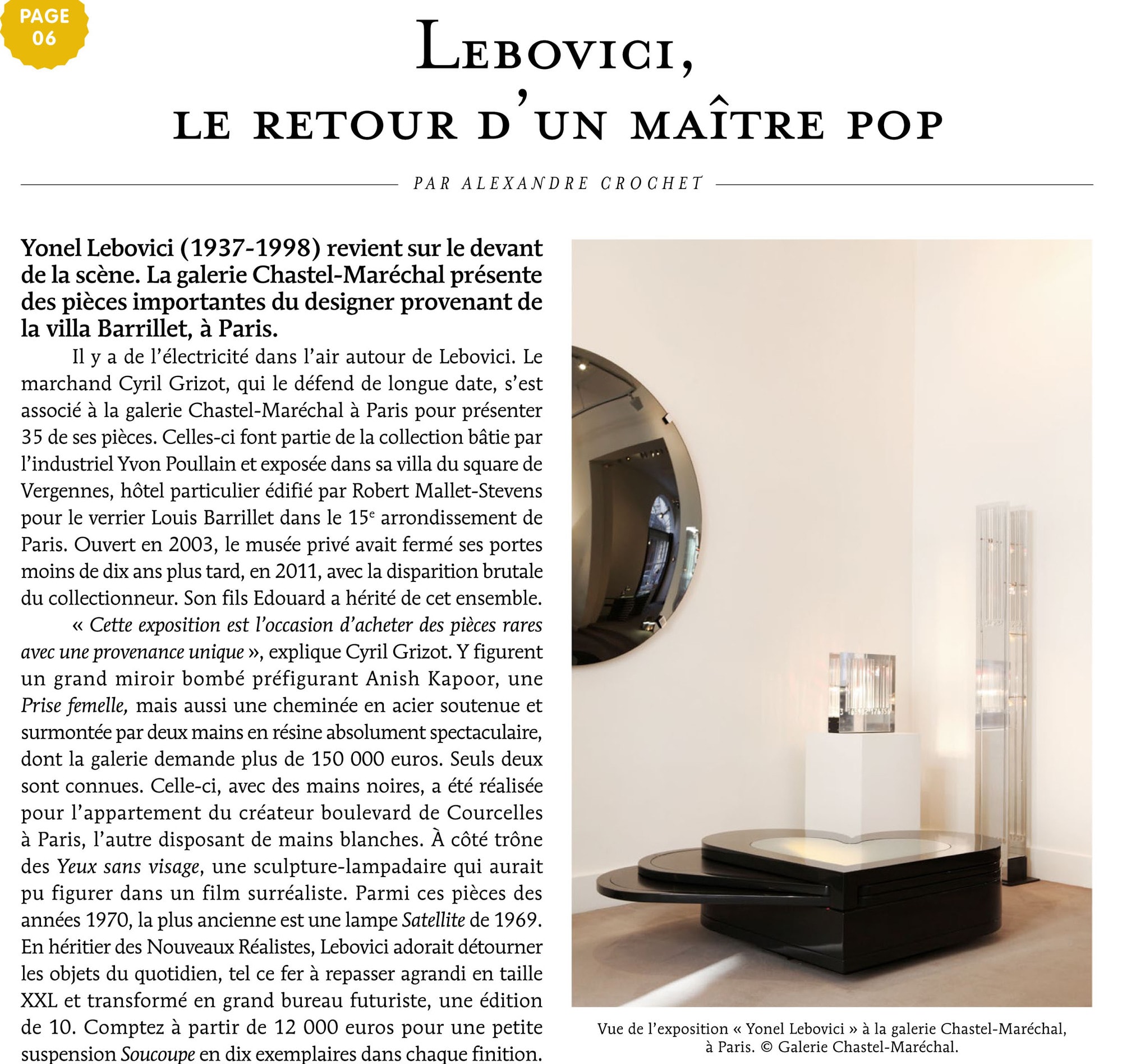 Le Quotidien de l’Art – numéro 677, jeudi 25 septembre 2014 – “Lebovici, le retour d’un maître pop” – Yonel Lebovici