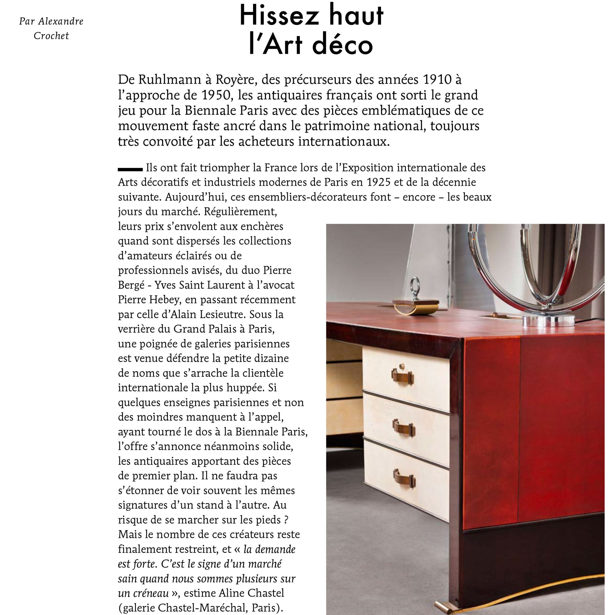 Le Quotidien de l’Art, mercredi 6 septembre 2017, “Hissez Haut l’Art déco”, La Biennale Paris