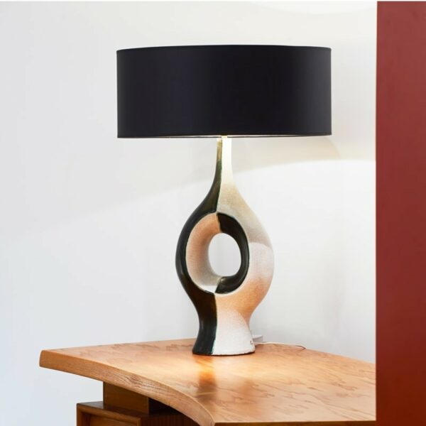 Georges Jouve, Exceptionnelle et rare lampe bicolore en céramique (vendue)