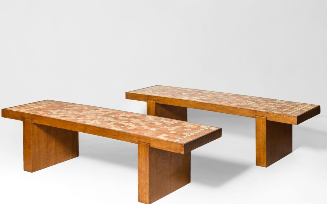 Jacques Adnet & Jacques Lenoble, pair of rectangular low tables