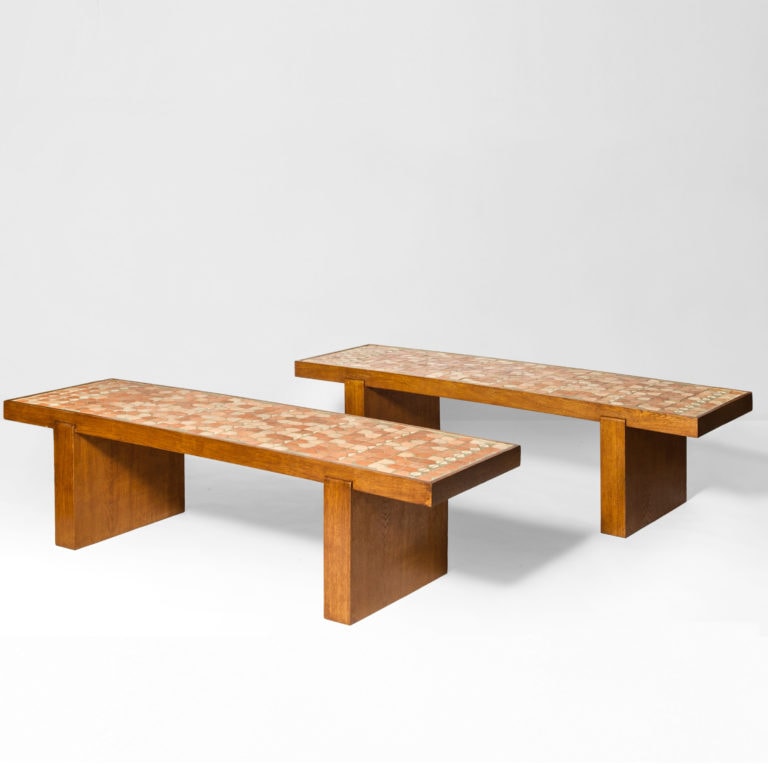 Jacques Adnet & Jacques Lenoble, pair of rectangular low tables