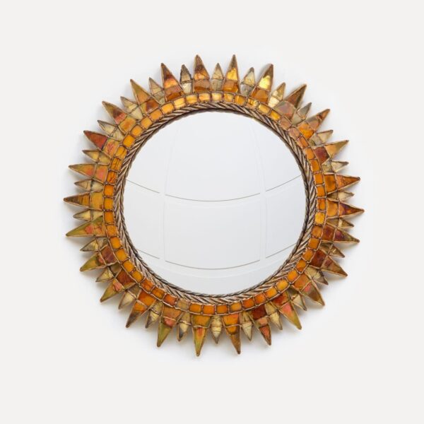 Line Vautrin, Gilded and orange “Soleil à pointes n°3” mirror