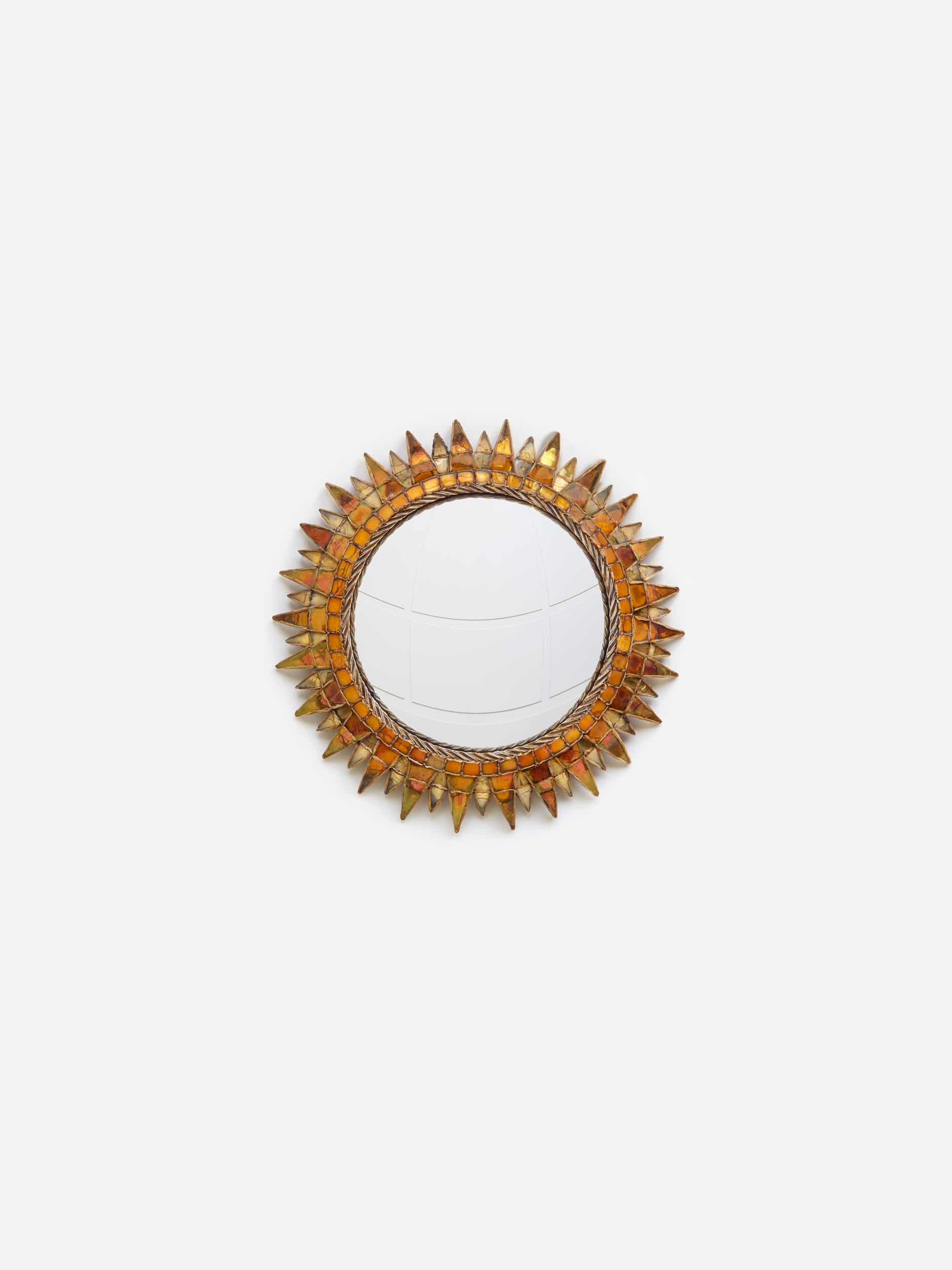 Line Vautrin, Miroir “Soleil à pointes n°3” doré et orange, vue 01