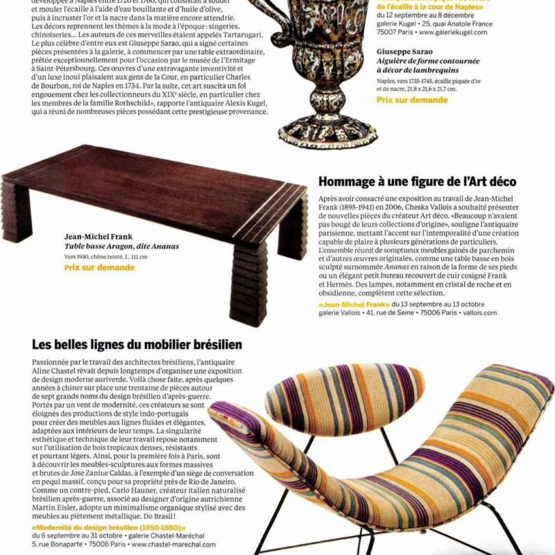 Beaux Arts magazine – Les belles lignes du mobilier brésilien – Septembre 2018
