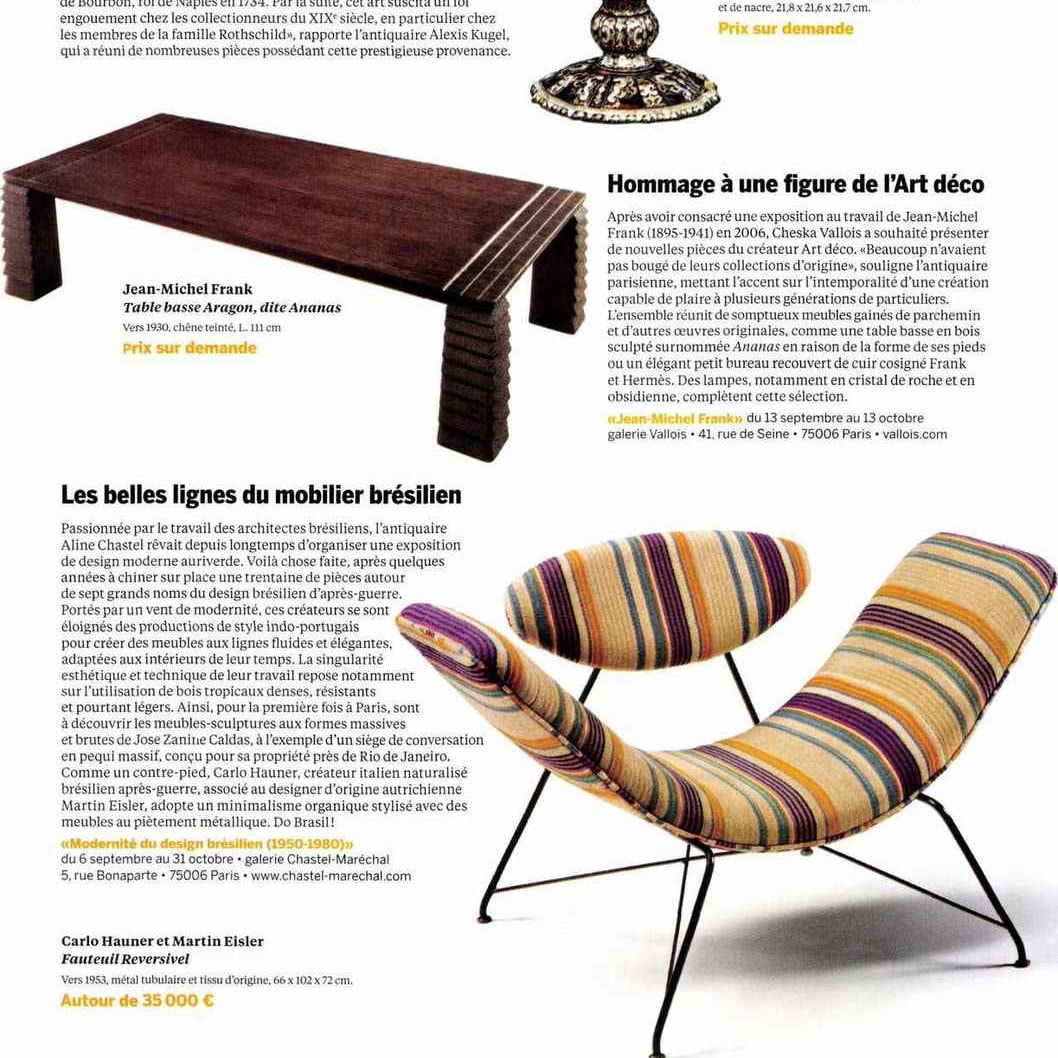 Beaux Arts magazine – Les belles lignes du mobilier brésilien – September 2018
