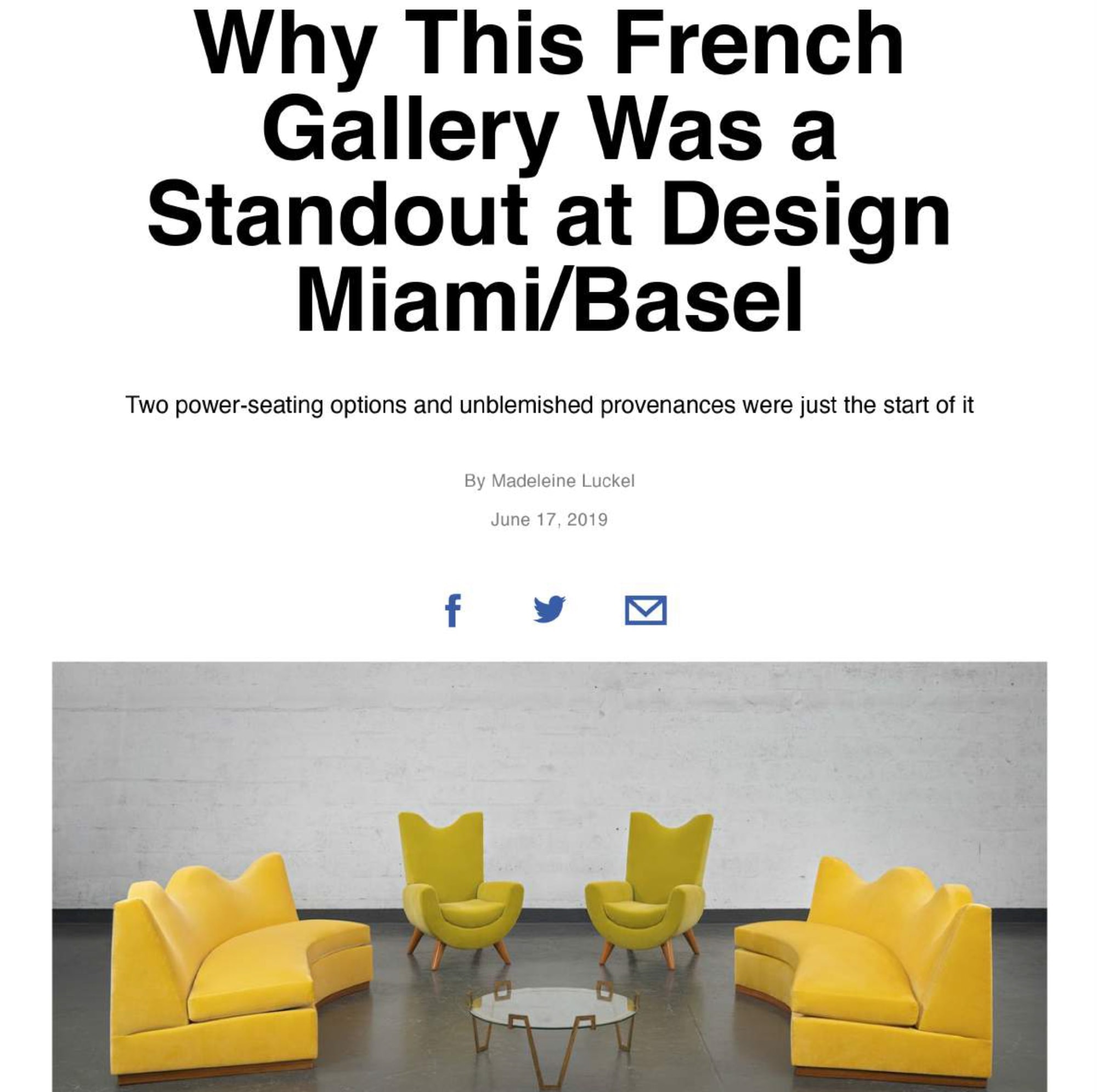 AD US – Why this French gallery was a standout at Design Miami/Basel – June 2019