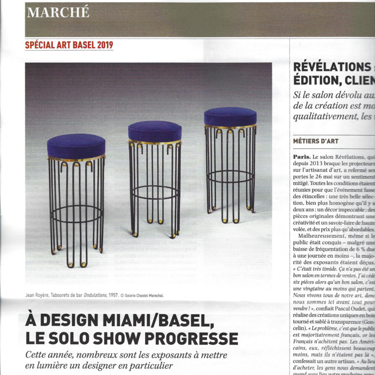 Le Journal des Arts – A Design Miami/Basel le solo show progresse – Juin 2019