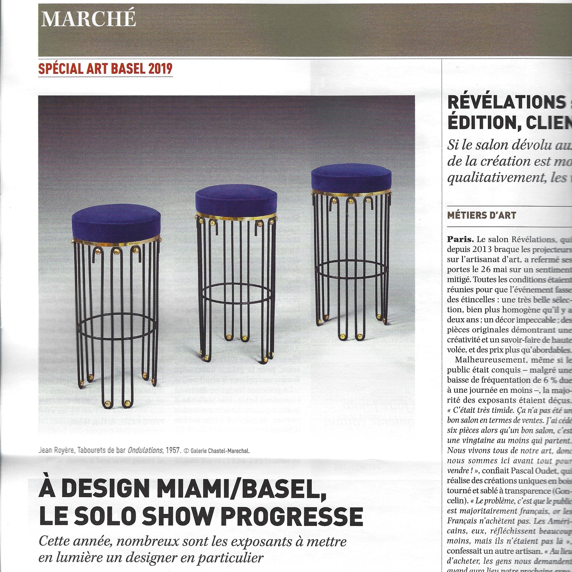 Le Journal des Arts – A Design Miami/Basel le solo show progresse – Juin 2019