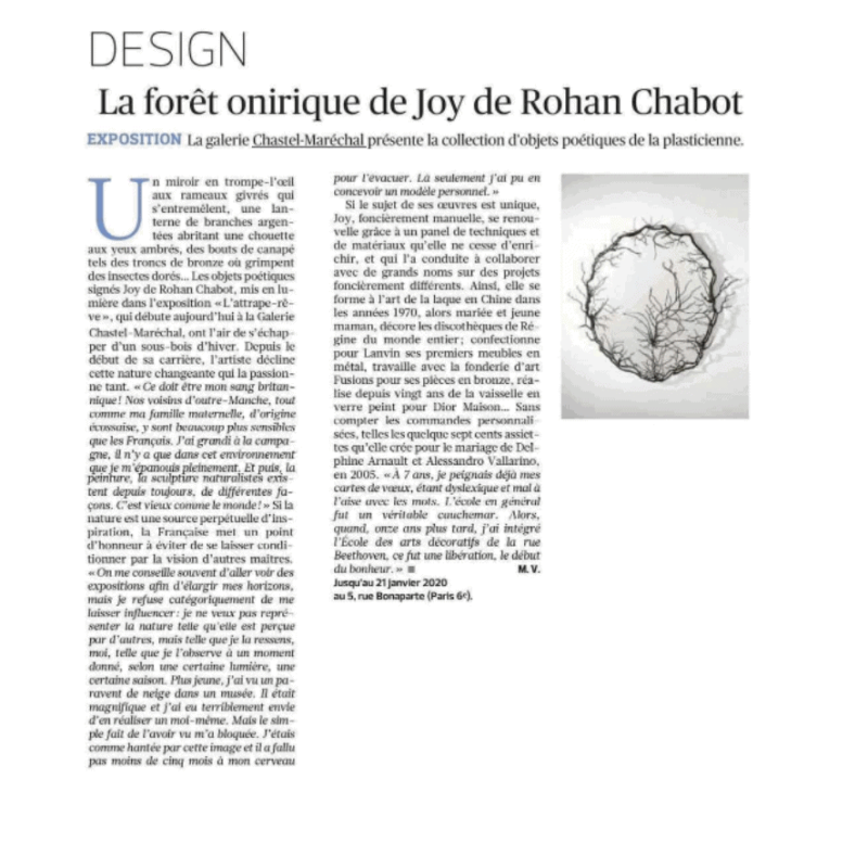 Le Figaro, La forêt onirique de Joy de Rohan Chabot, Novembre 2019