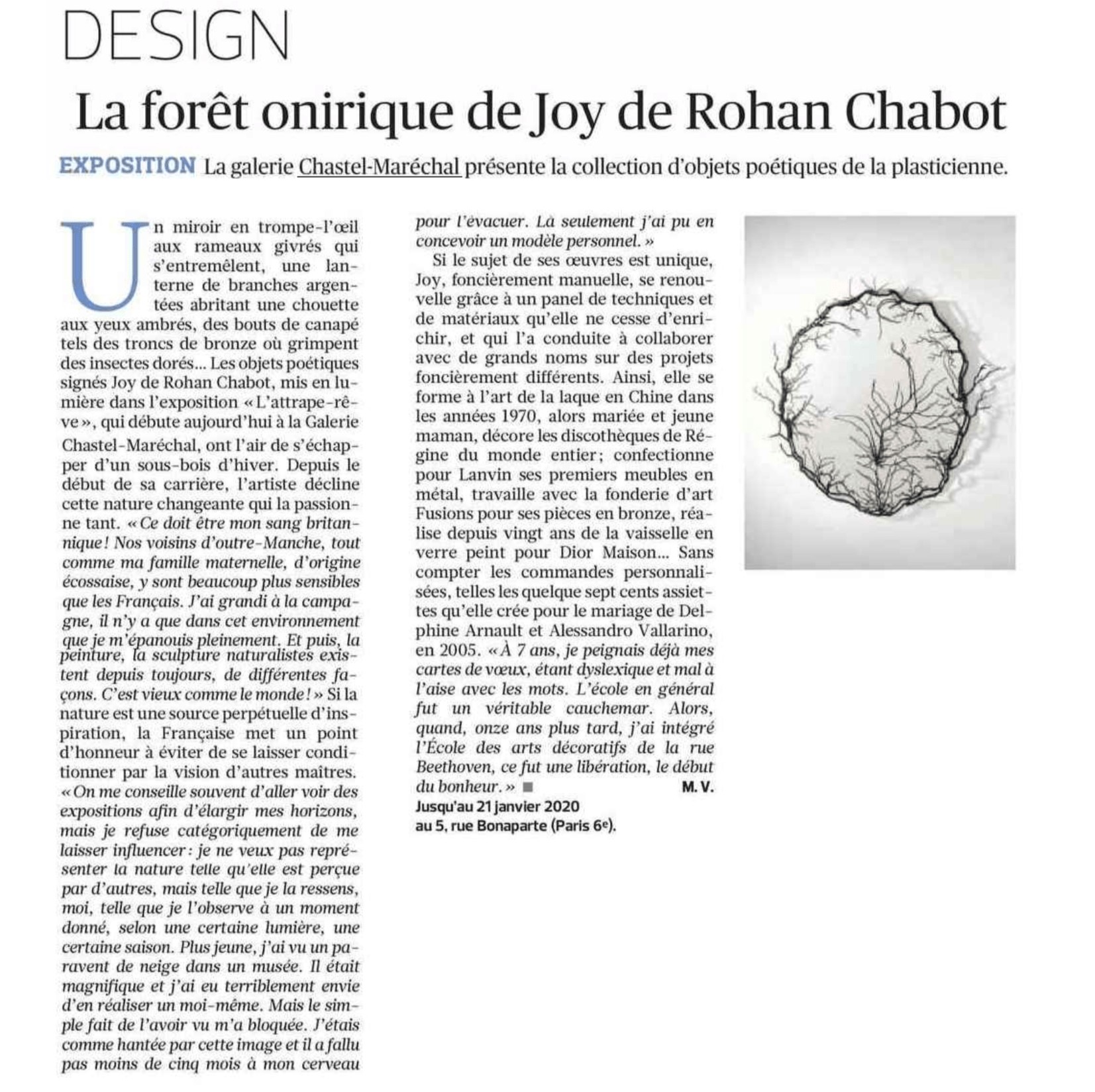 Le Figaro, La forêt onirique de Joy de Rohan Chabot, November 2019